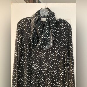 J. Jill Black & White Wearever V-Neck Knee Length Dress & Infinity Scarf XS